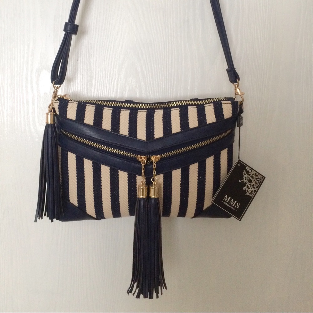 MMS Navy Striped Crossbody NWT